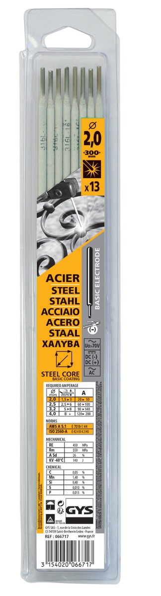 Electrodes ACIER basiques - D 2 - (Blister de 13 pièces)