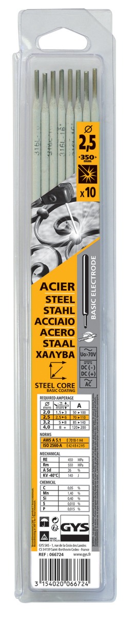 Electrodes ACIER basiques - D2,5 - (Blister de 10 pièces)