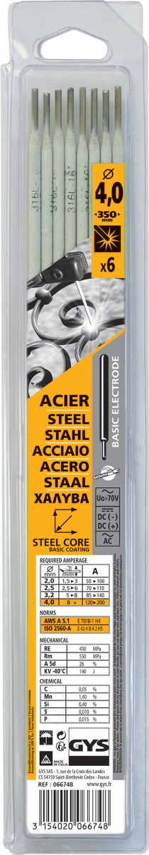 Electrodes ACIER basiques - D 4 - (Blister de 6 pièces)