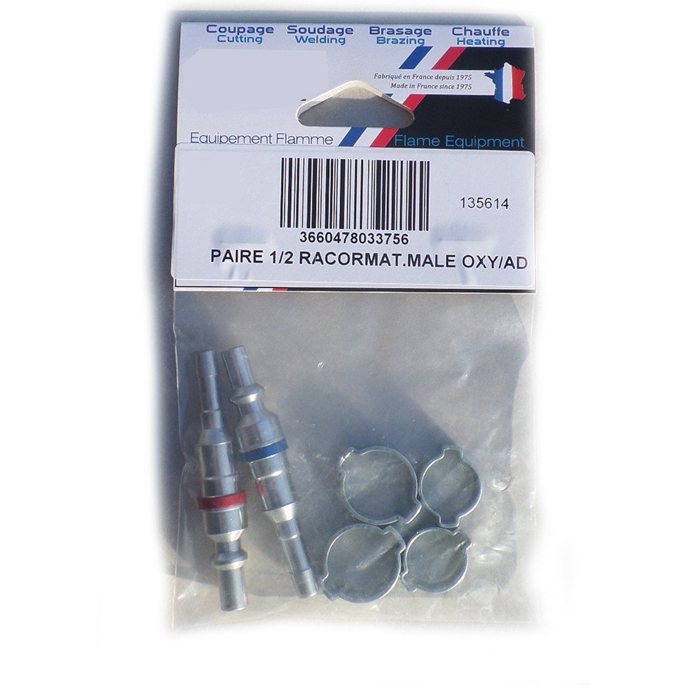 Paire de 1/2 RACORMATIC mâle OXY et GAZ sortie douille mixte 6,3x12 / 10x17 - TLS -