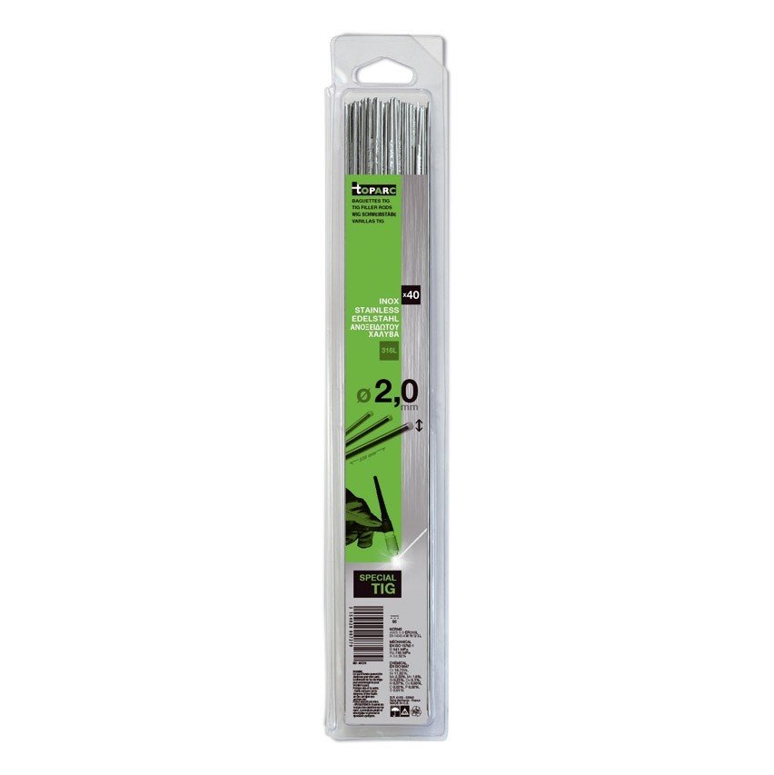 Baguettes métal d'apport TIG - INOX 316L - Ø 2 -  (Blister de 40 pièces)