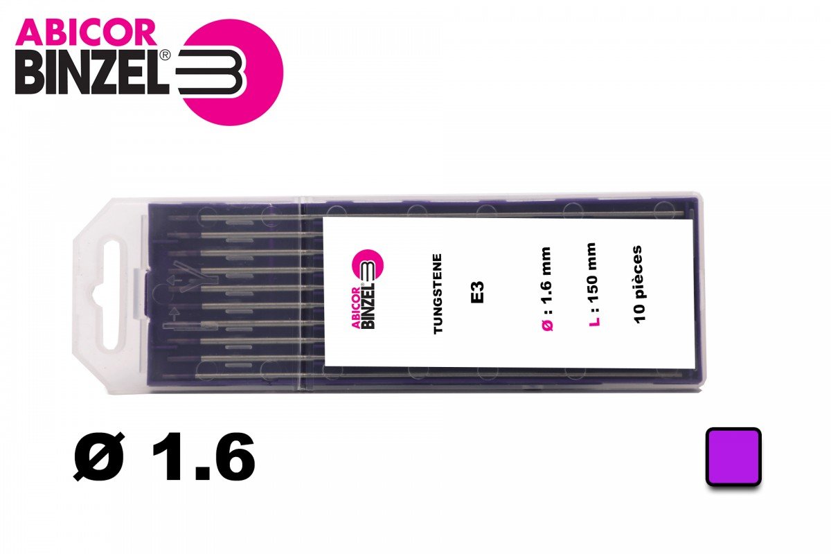  10 électrodes 150 mm, tungstène E3, Ø 1.6 mm - Lila - Binzel -