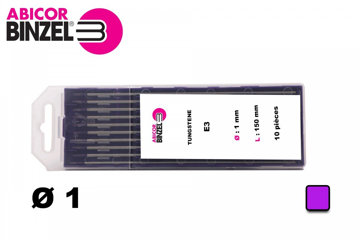  10 électrodes 150 mm, tungstène E3, Ø 1 mm - Lila - Binzel - 