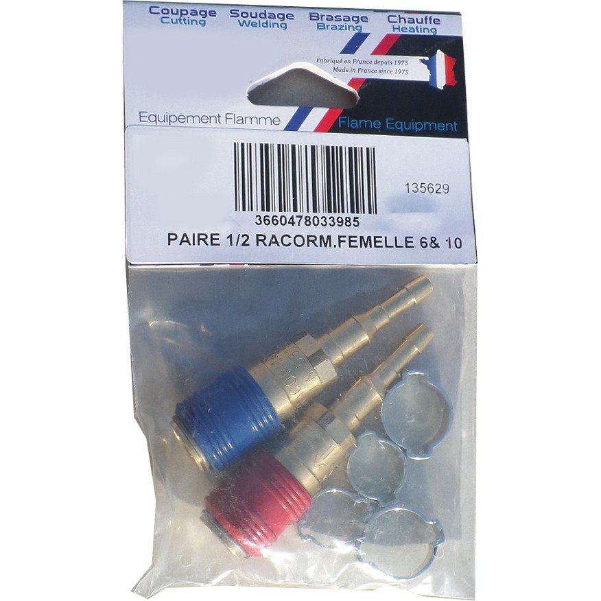 Paire de 1/2 RACORMATIC femelle OXY et GAZ sortie douille mixte 6,3x12 / 10x17 - TLS -