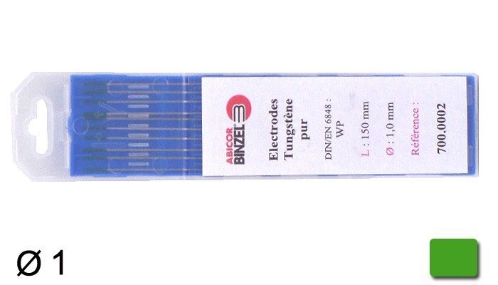  10 électrodes 150 mm, tungstène pur, Ø 1 mm - Vert
