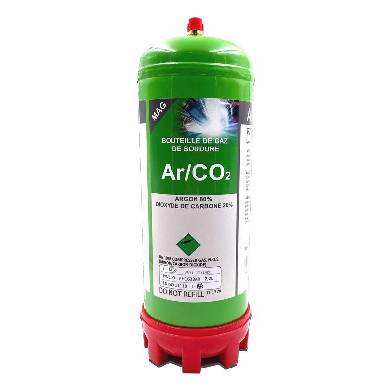 BOUTEILLE GAZ ARGON + CO2 jetable 2,2 Litres - Soudure acier inox 