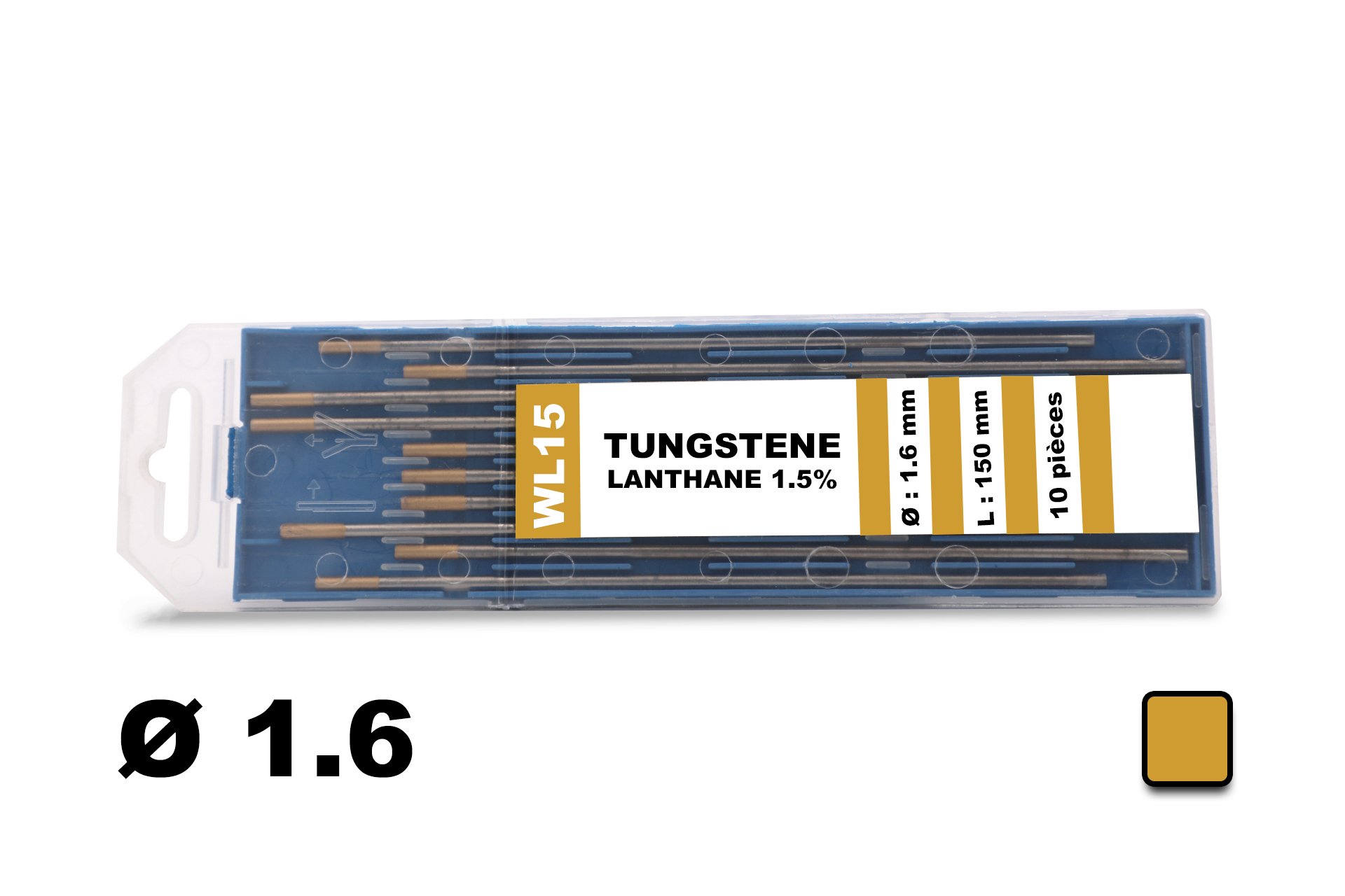TEN-HIGH Lot de 10 électrodes de tungstène TIG bleu 1,0 mm x 150 mm. Lanthanum 2 % Lanthanum WL20 