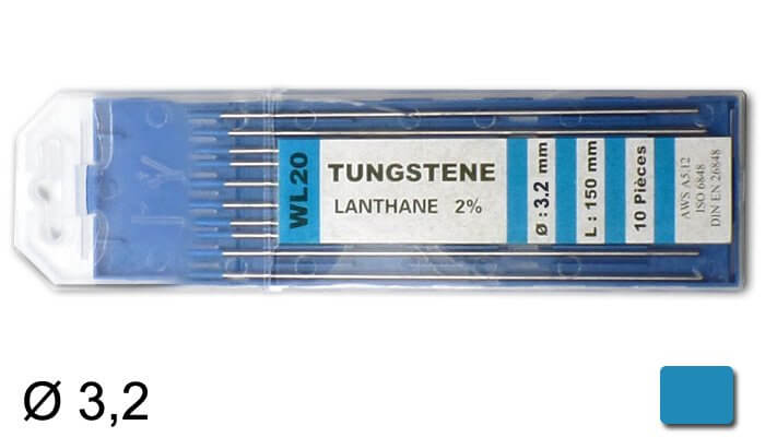 10 électrodes 150 mm, tungstène WL20, Ø 3,2 mm - Bleu