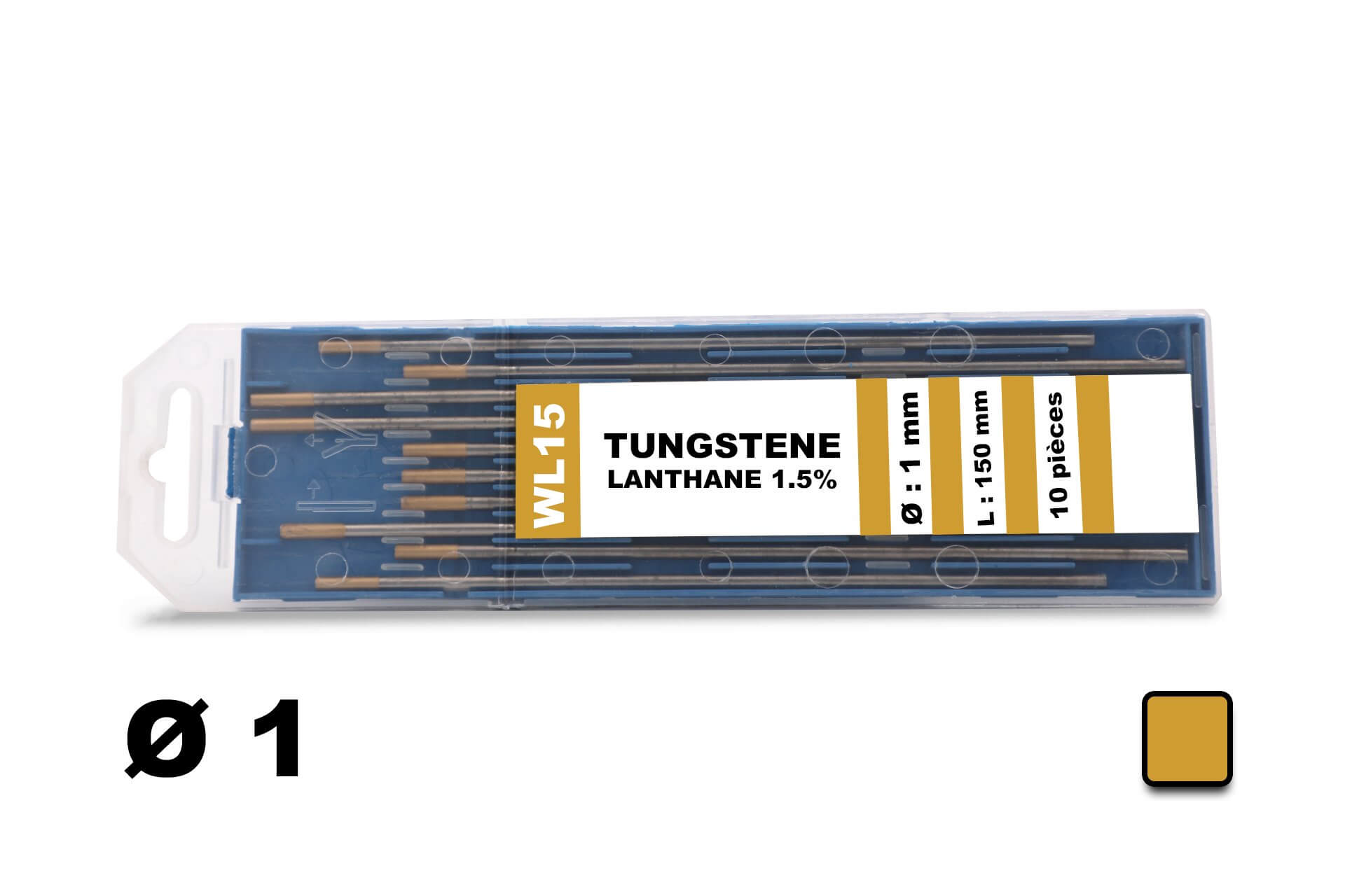 10 électrodes 150 mm, tungstène lanthane, Ø 1 mm - Or